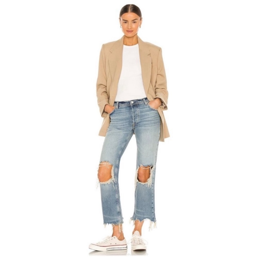 Free People straight distressed knee jeans, size 27